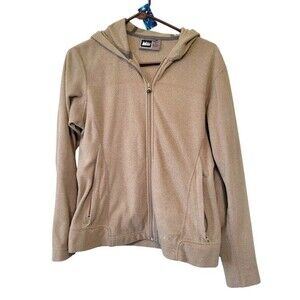 REI Beige Fleece Zip Up Hooded Jacket Size Women's Medium